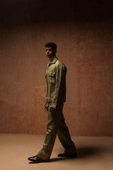 Multicolor jacquard Safari cut jacket with boot cut trouser
