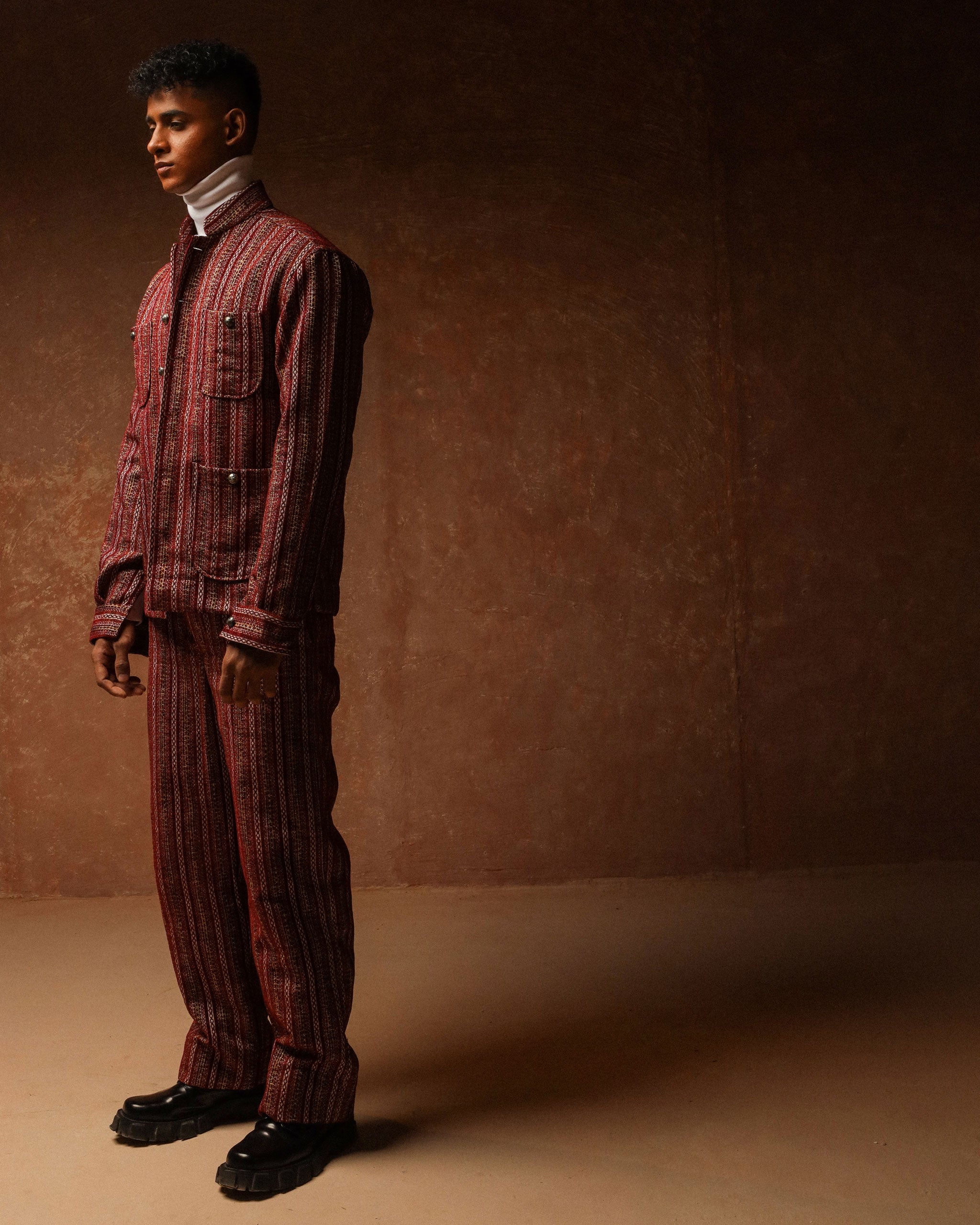 Royal maroon Starlight Club Patch Pocket Jacket shoulder pad long sleeve with wide cut trouser