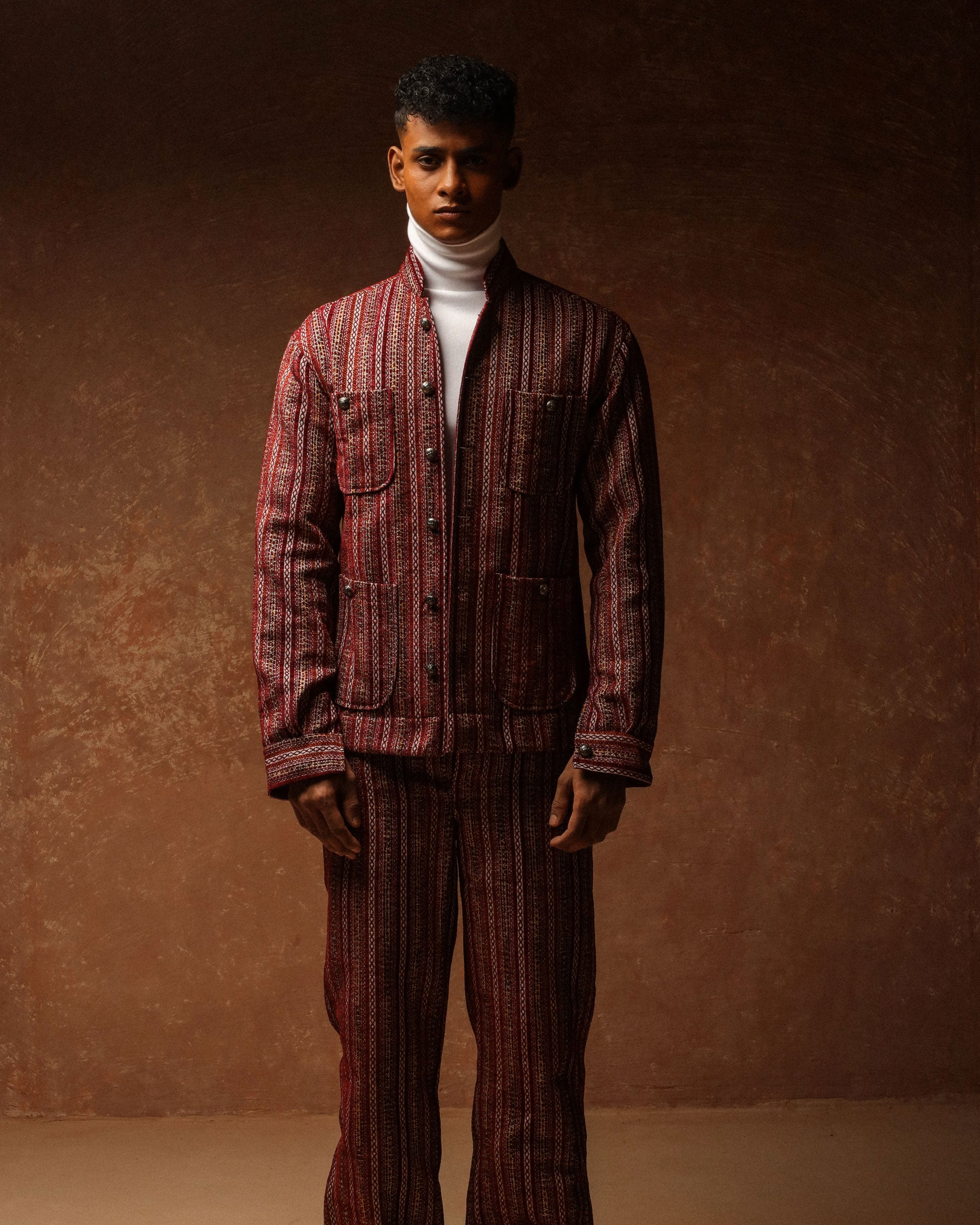 Royal maroon Starlight Club Patch Pocket Jacket shoulder pad long sleeve with wide cut trouser