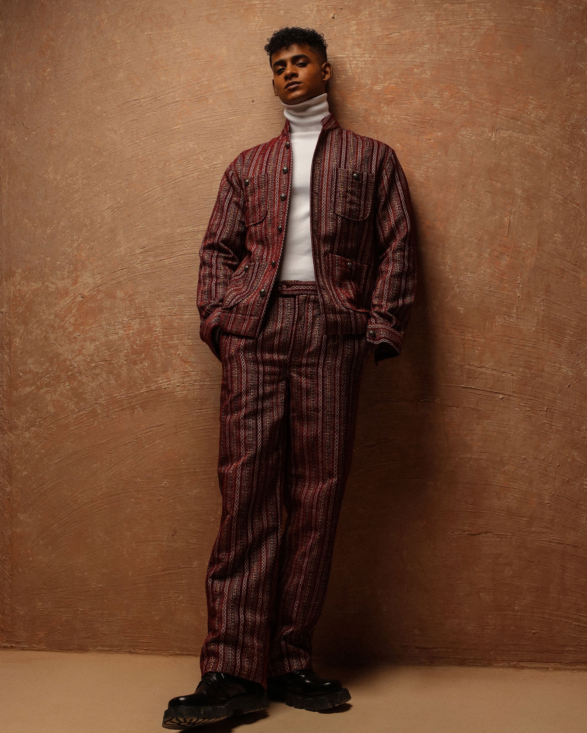 Royal maroon Starlight Club Patch Pocket Jacket shoulder pad long sleeve with wide cut trouser