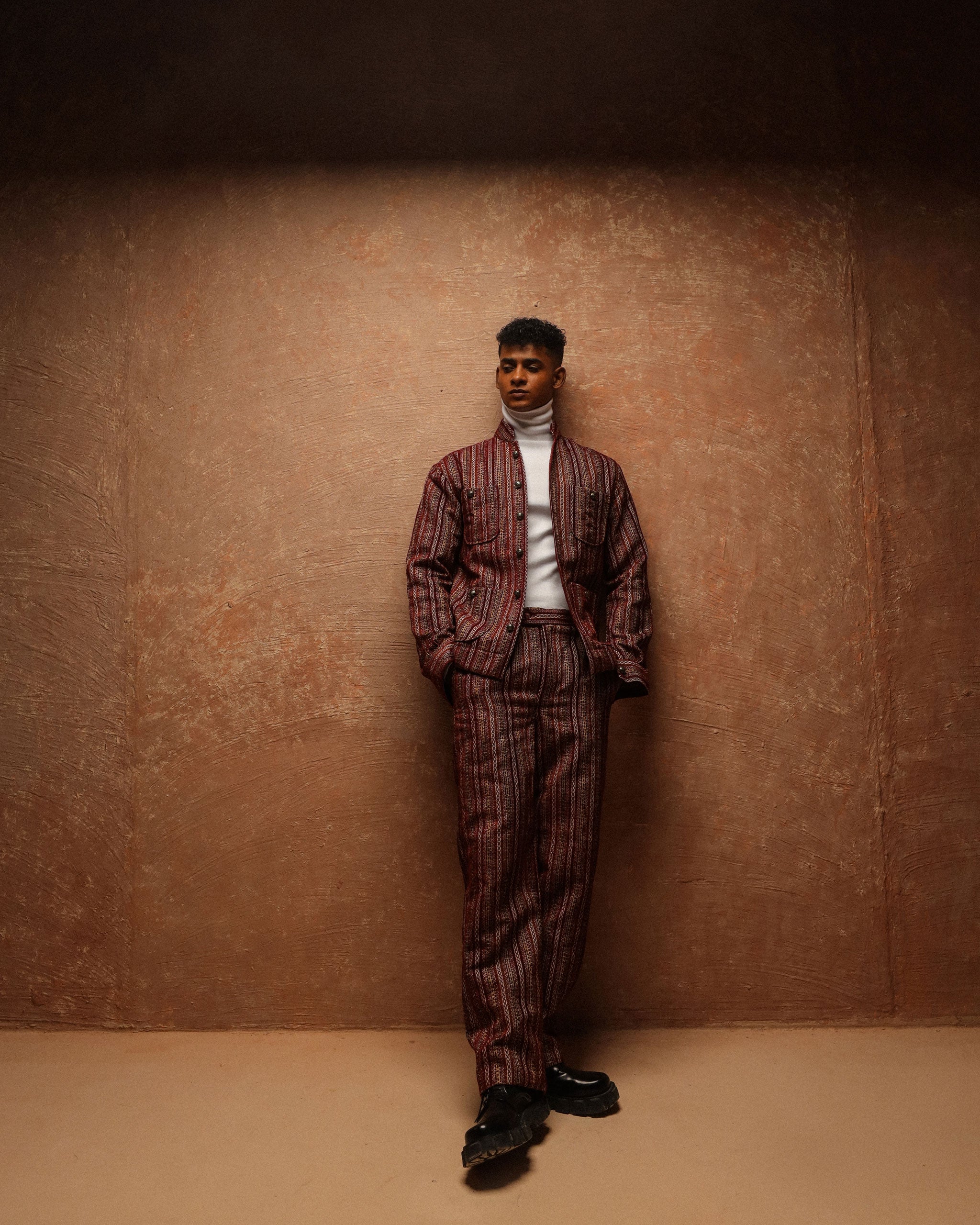 Royal maroon Starlight Club Patch Pocket Jacket shoulder pad long sleeve with wide cut trouser