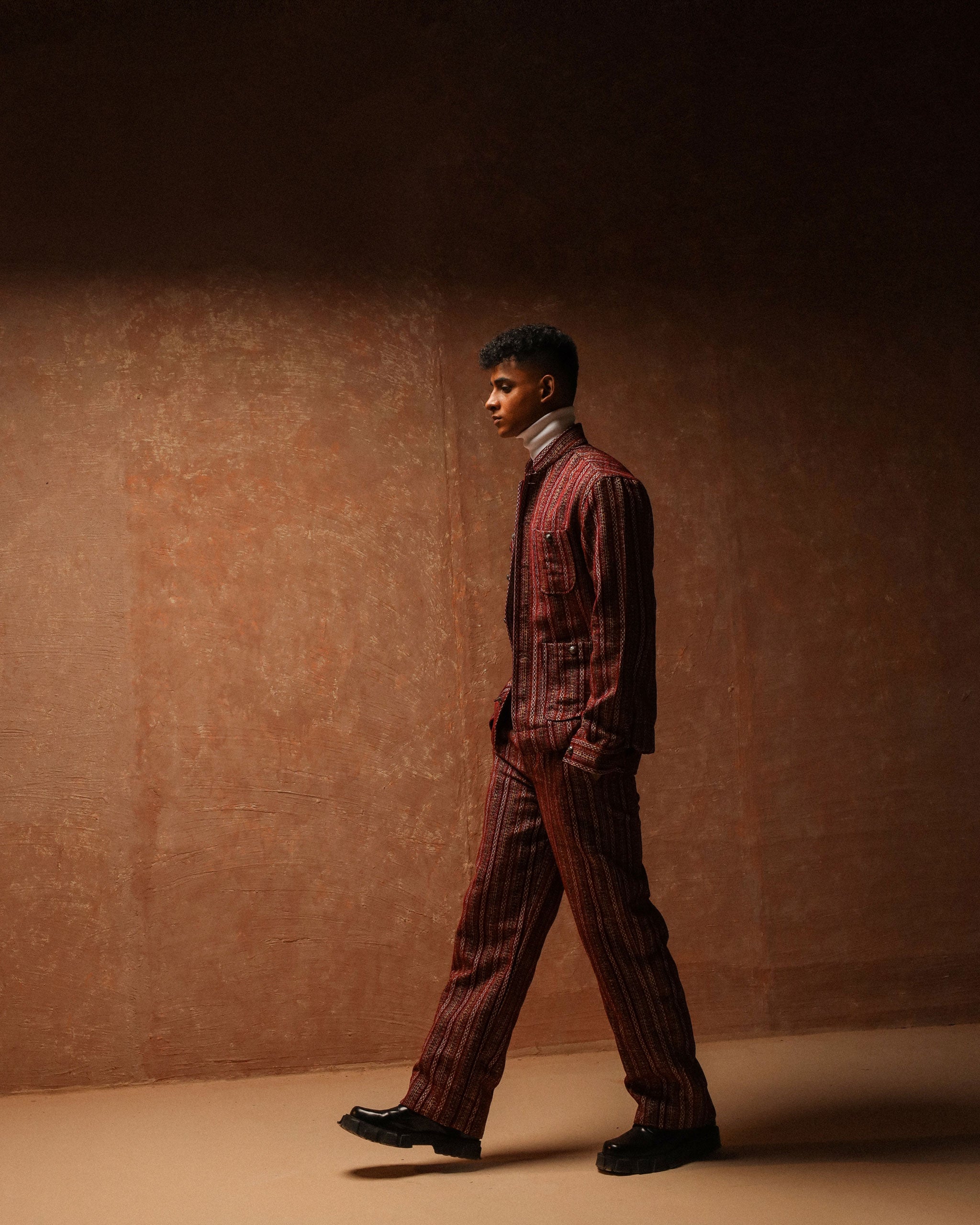 Royal maroon Starlight Club Patch Pocket Jacket shoulder pad long sleeve with wide cut trouser