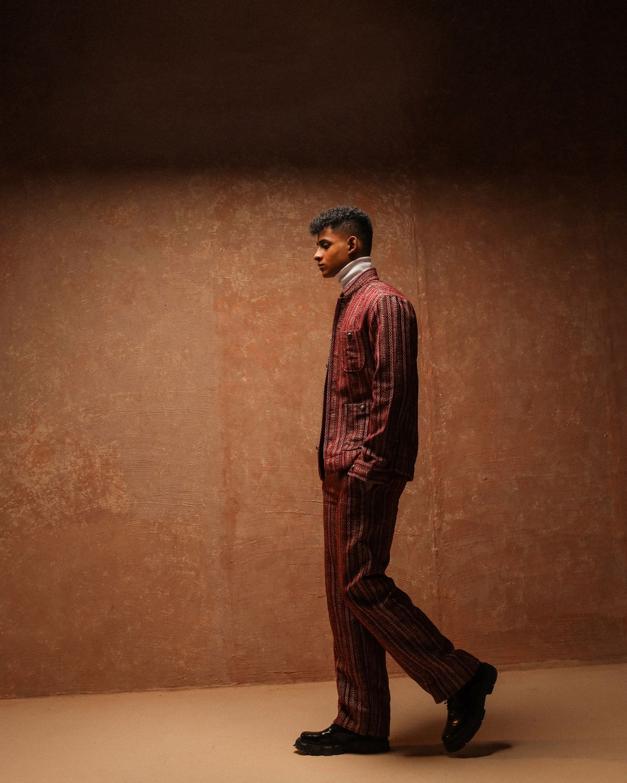 Royal maroon Starlight Club Patch Pocket Jacket shoulder pad long sleeve with wide cut trouser