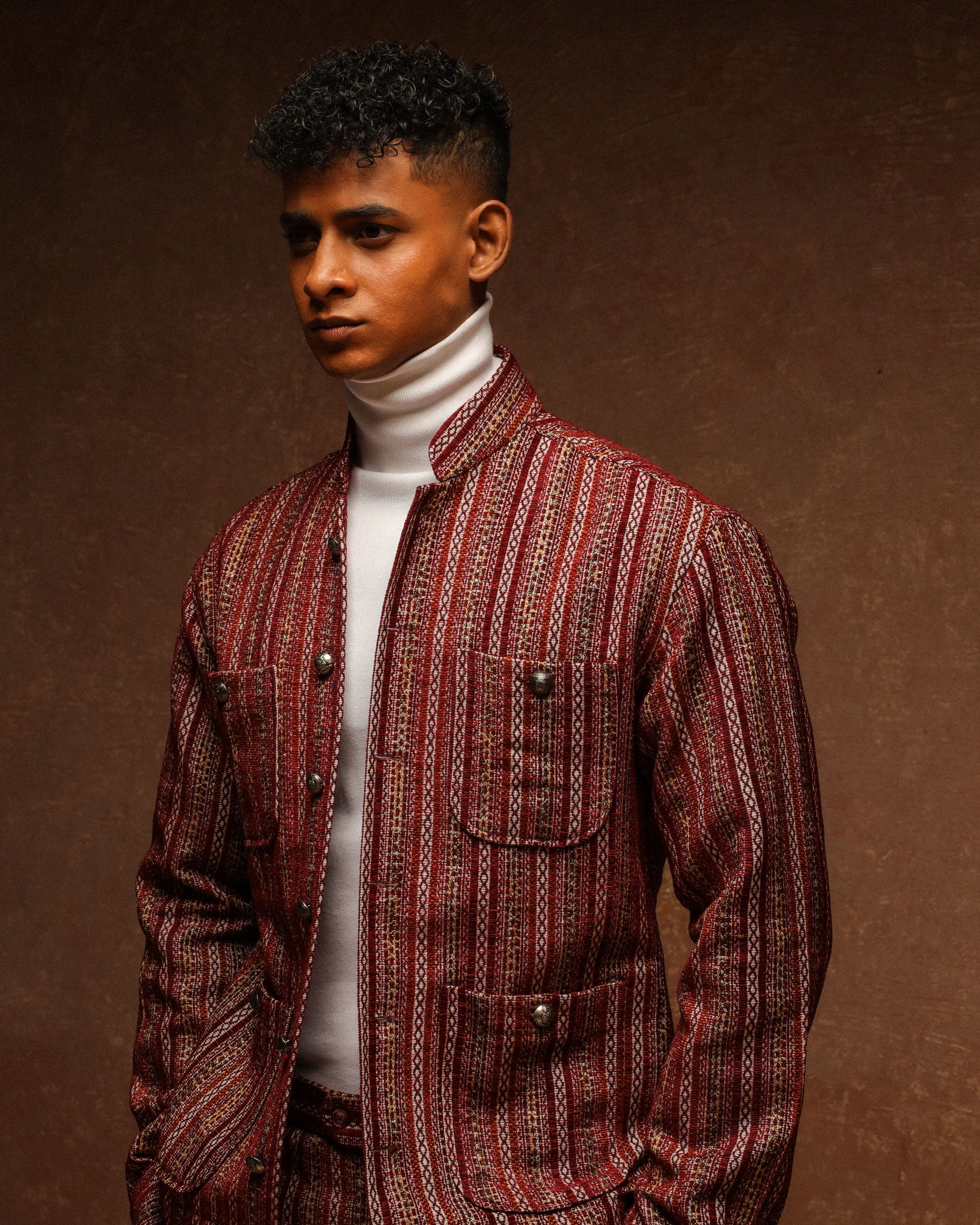 Royal maroon Starlight Club Patch Pocket Jacket shoulder pad long sleeve with wide cut trouser