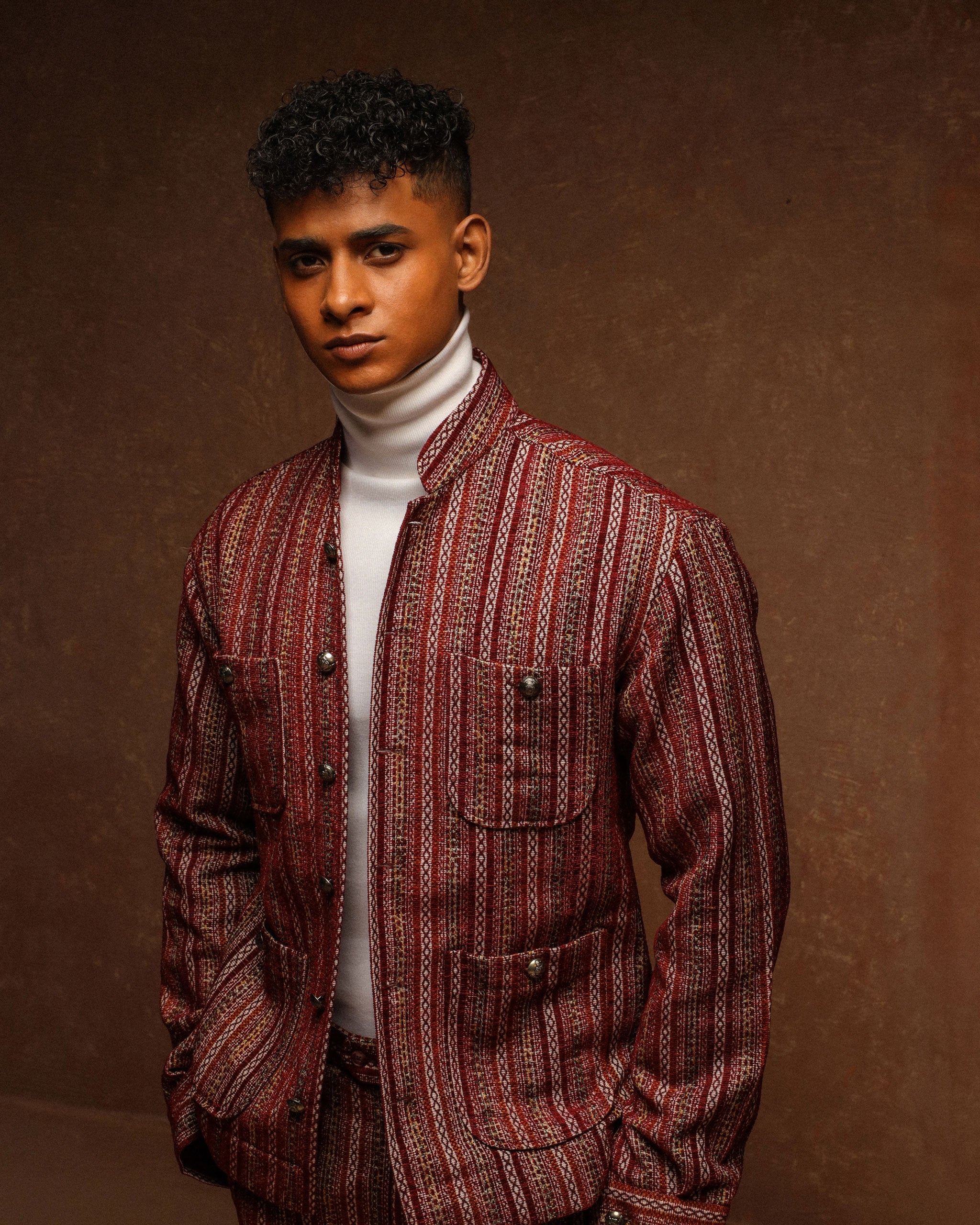 Royal maroon Starlight Club Patch Pocket Jacket shoulder pad long sleeve with wide cut trouser