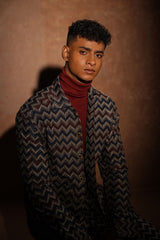 Multicolor jacquard fabric embroided Long Sleeves jacket with Straight cut trouser