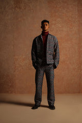 Multicolor jacquard fabric embroided Long Sleeves jacket with Straight cut trouser