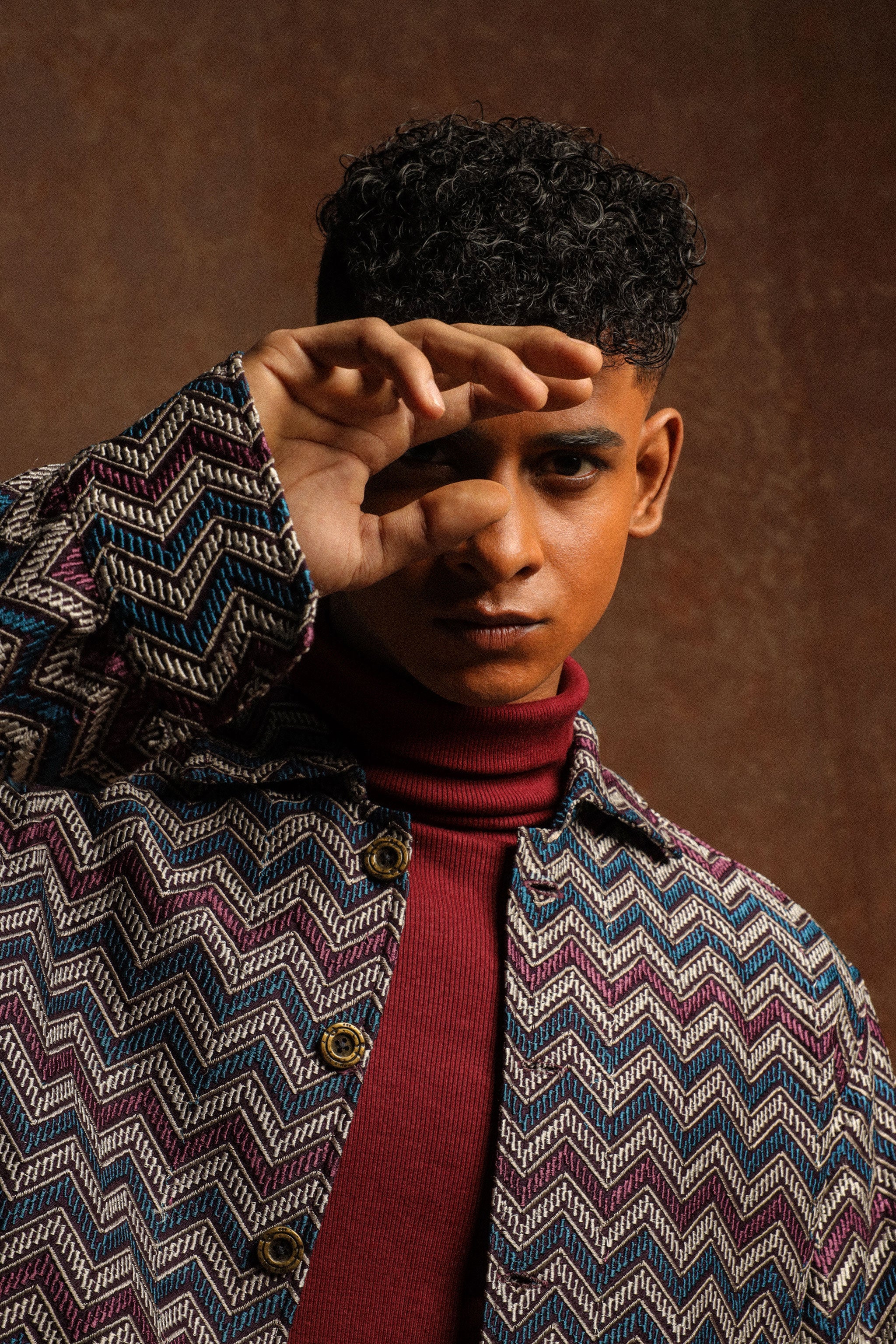 Multicolor jacquard fabric embroided Long Sleeves jacket with Straight cut trouser