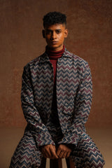 Multicolor jacquard fabric embroided Long Sleeves jacket with Straight cut trouser