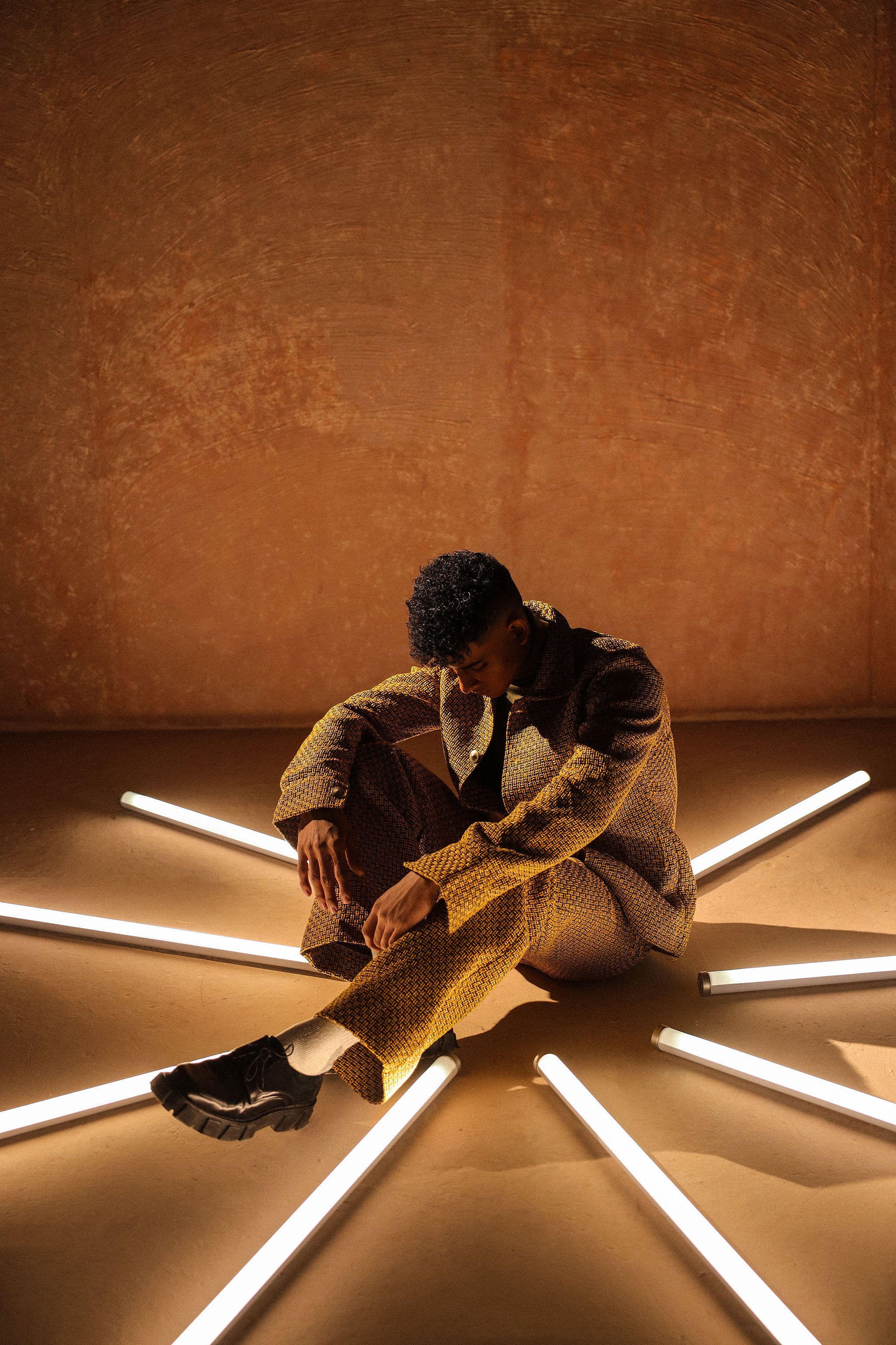 Goldenroo jacquard front cargo pocket style jacket with loose boot cut cargo trouser