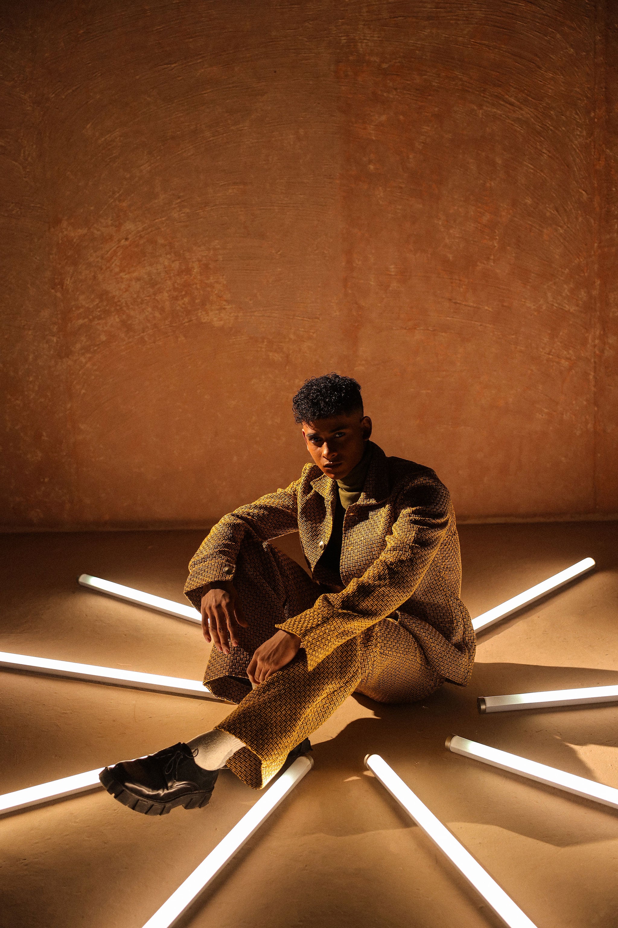 Goldenroo jacquard front cargo pocket style jacket with loose boot cut cargo trouser