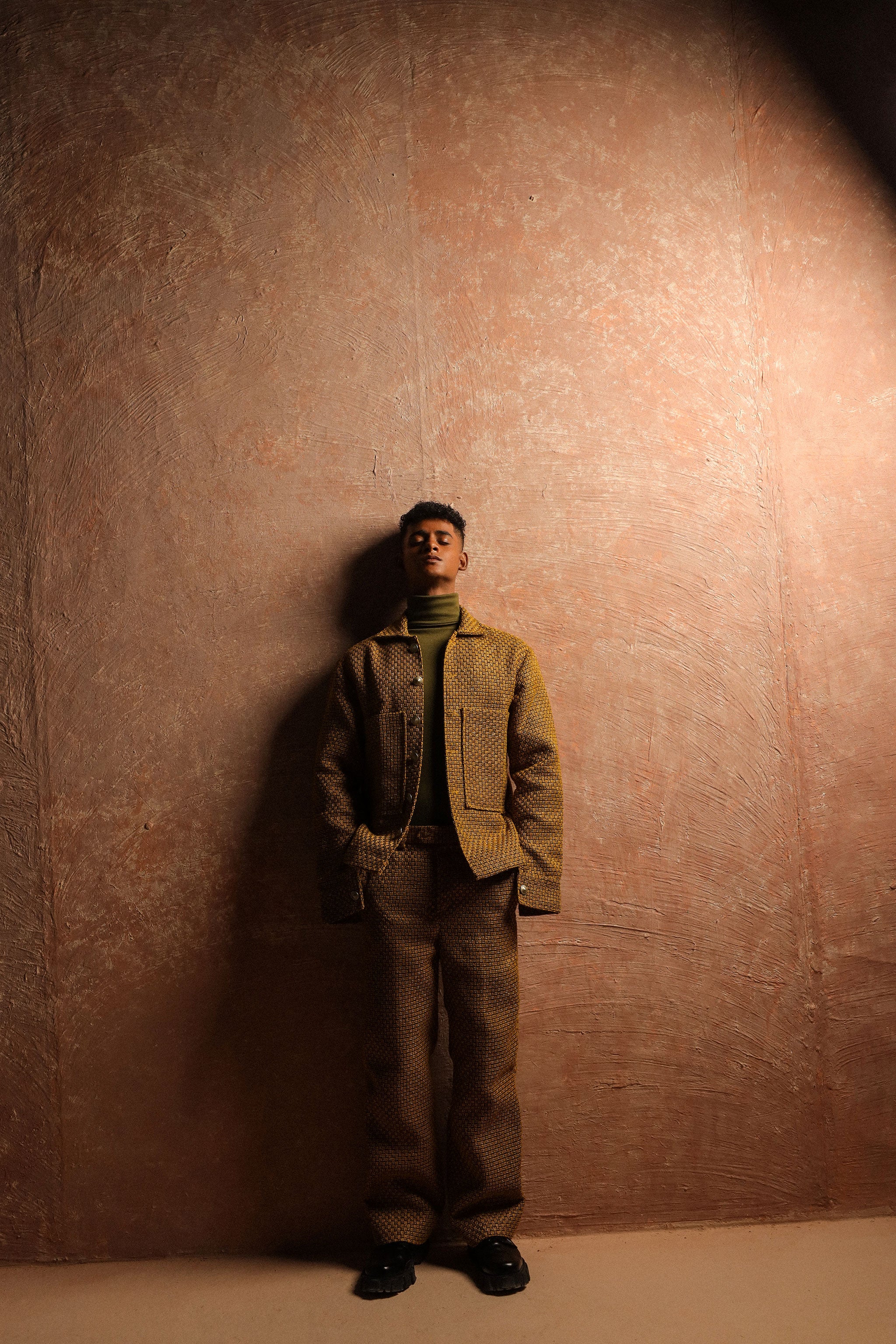 Goldenroo jacquard front cargo pocket style jacket with loose boot cut cargo trouser