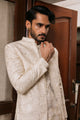 Beige front open Prince coat with floral embroidered patterns with embellishment