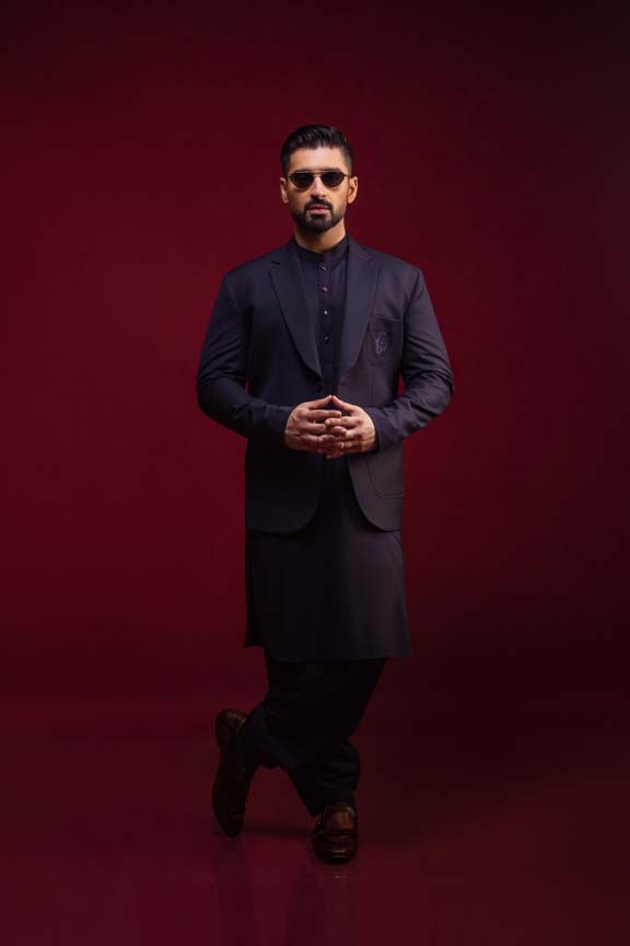 Navy Blue Slub Blazer