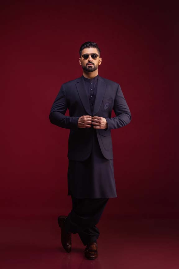 Navy Blue Slub Blazer