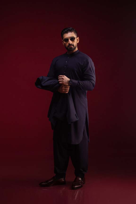 Navy Blue Slub Blazer