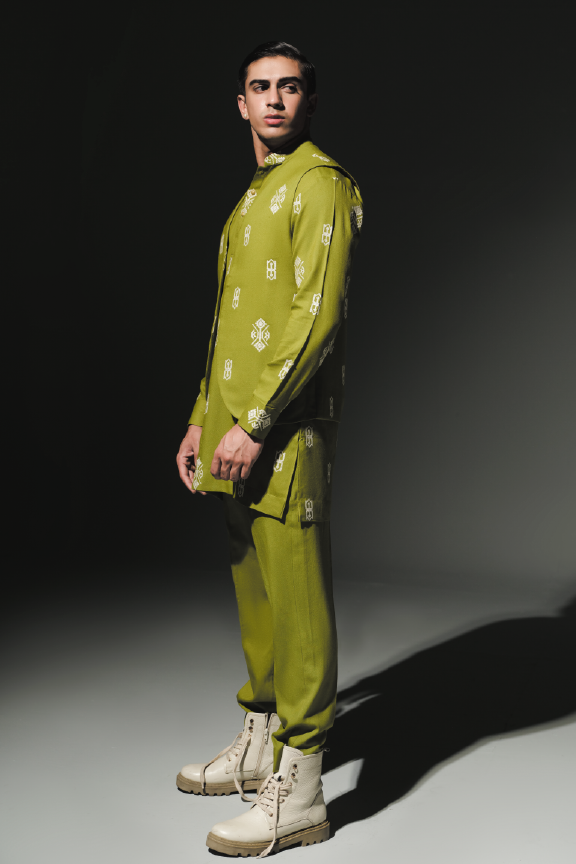 TSL - Olive Green Embroidered Kurta Pajama