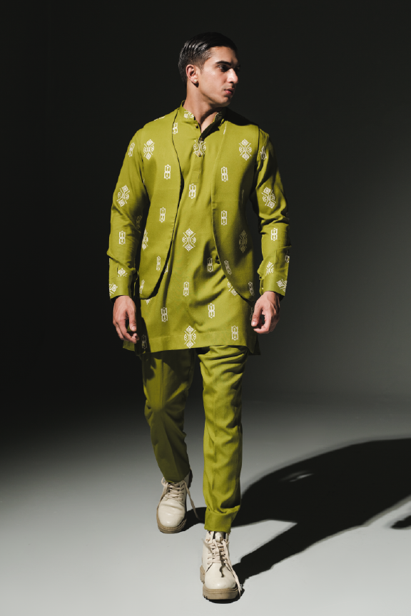 TSL - Olive Green Embroidered Kurta Pajama