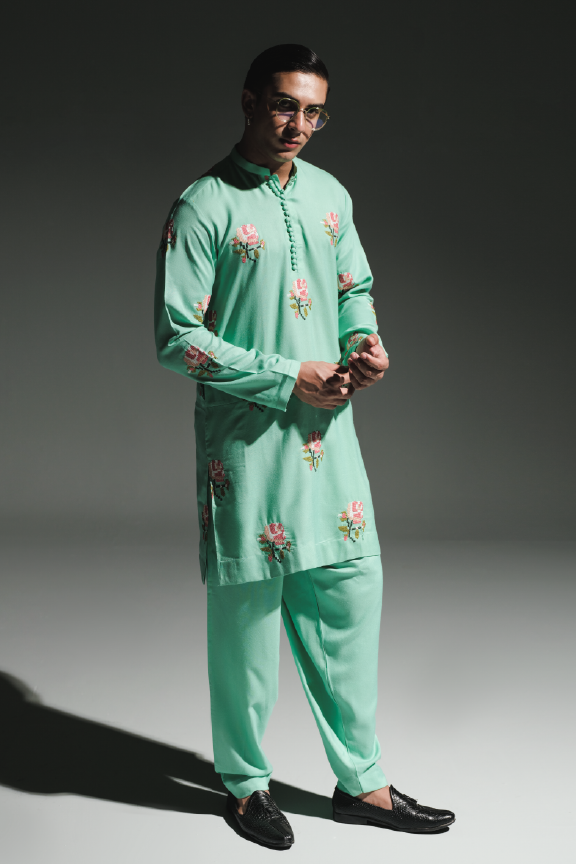 TSL - Persian Green Embroidered Kurta Pajama