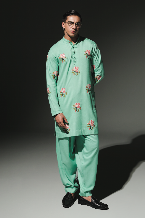 TSL - Persian Green Embroidered Kurta Pajama