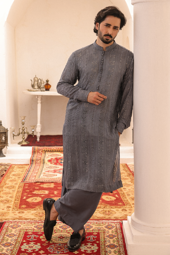 SB-03 Anchor Grey embroidered kurta and pajama