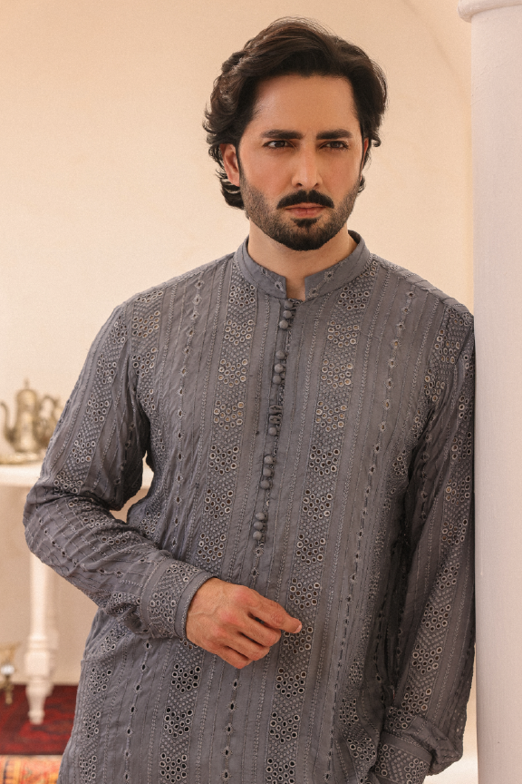 SB-03 Anchor Grey embroidered kurta and pajama
