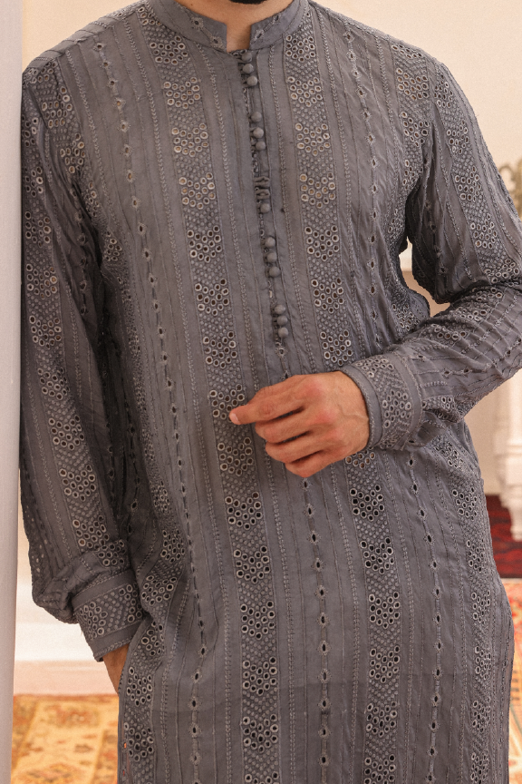 SB-03 Anchor Grey embroidered kurta and pajama