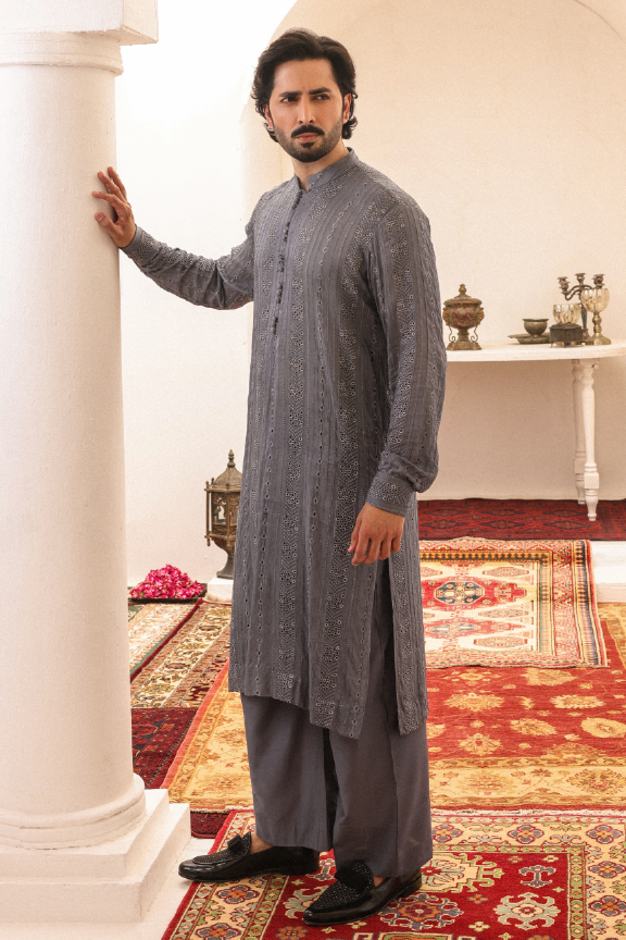 SB-03 Anchor Grey embroidered kurta and pajama