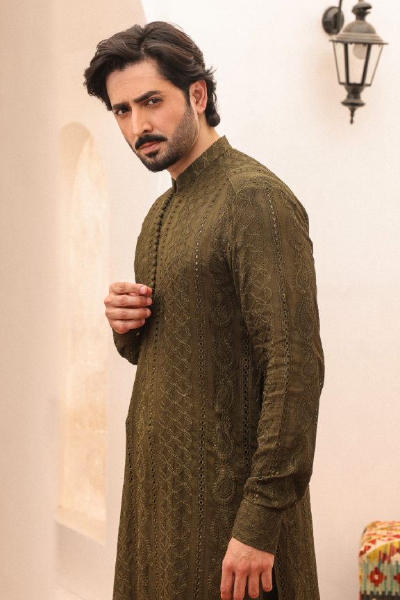 SB-02 Moss Green embroidered kurta and pajama