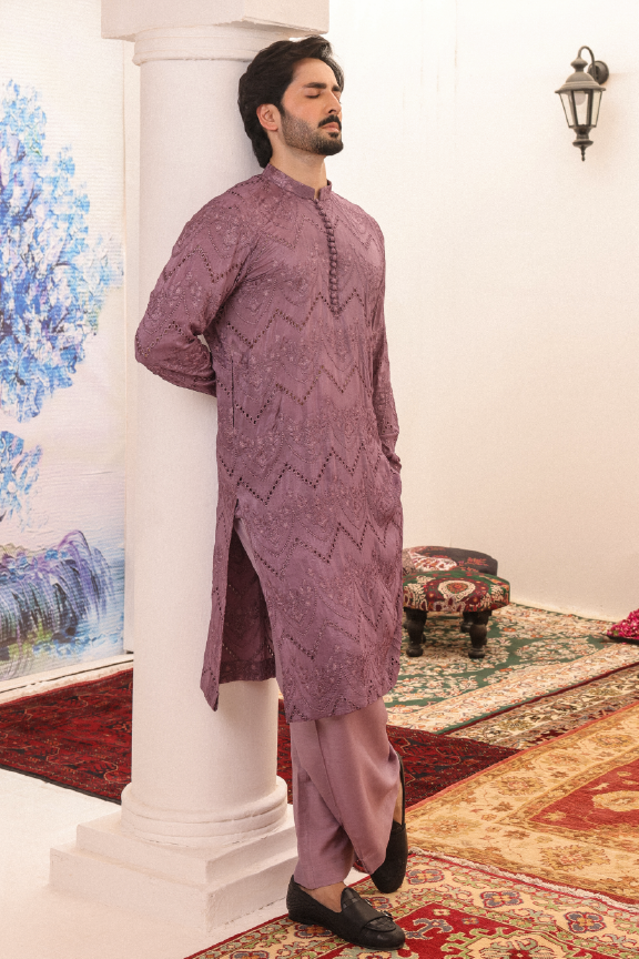 SB-04 Opera Mauve embroidered kurta and pajama