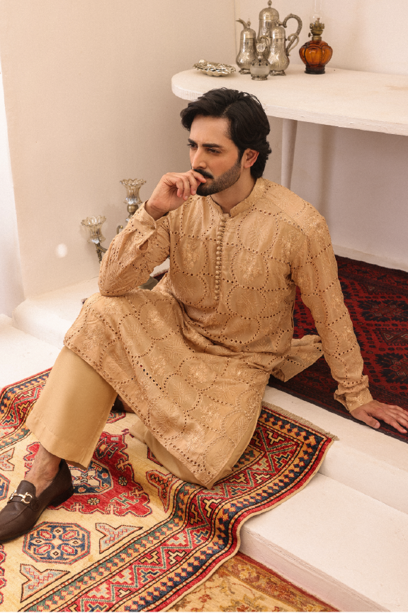 SB-05 Satin Sheen Gold Embroidered kurta and pajama