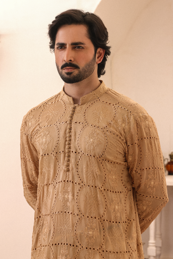 SB-05 Satin Sheen Gold Embroidered kurta and pajama