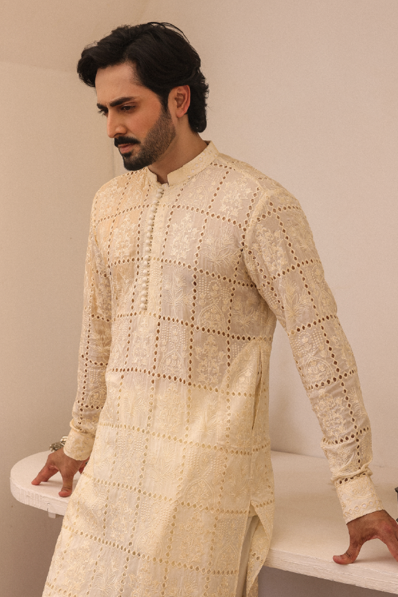 SB-06 Beige gold embroidered kurta and pajama