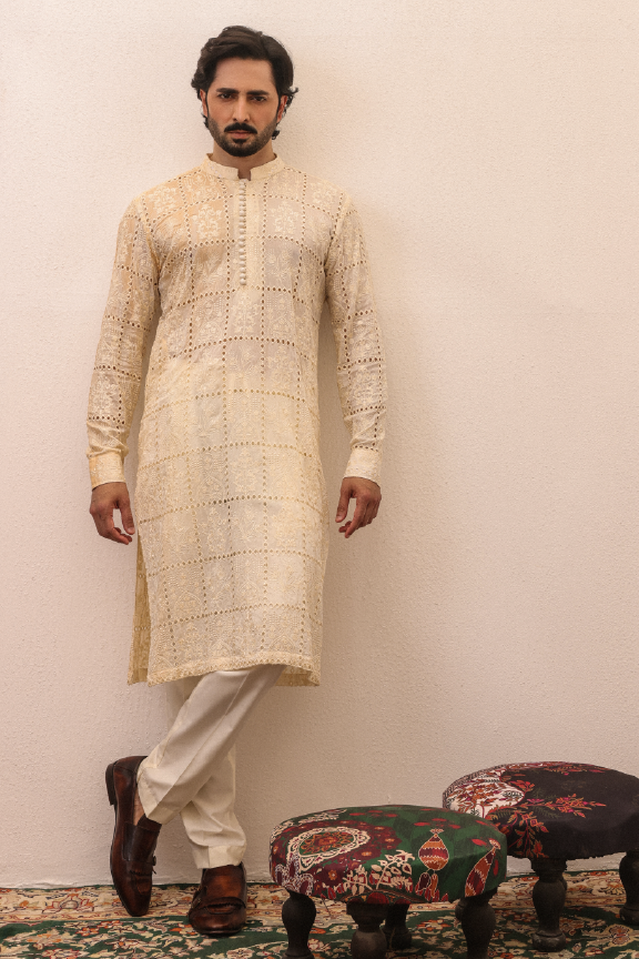 SB-06 Beige gold embroidered kurta and pajama