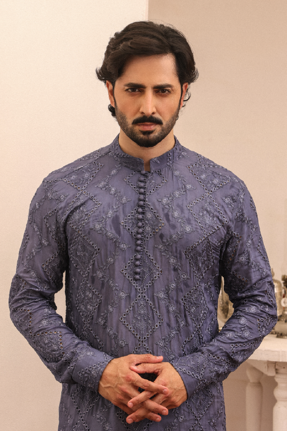 SB-08 Aegean blue embroidered kurta and pajama