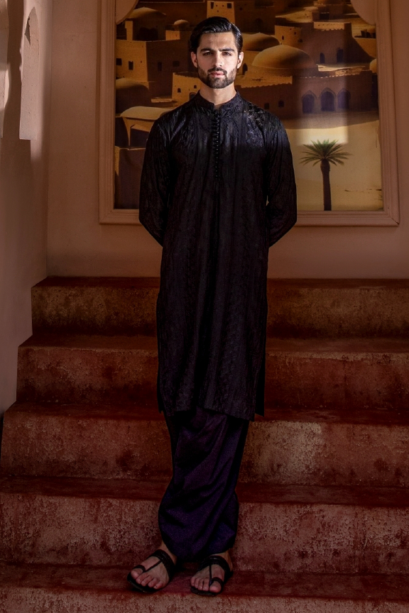 RHN - Black Embroidered Kurta Pajama