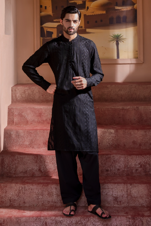 RHN - Black Embroidered Kurta Pajama
