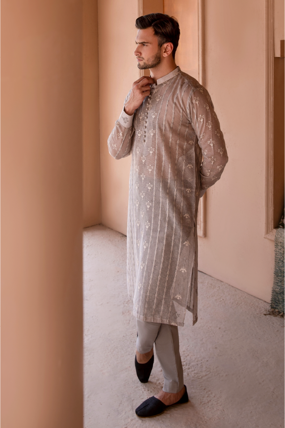 RHN - Slate Grey Embroidered Kurta Pajama
