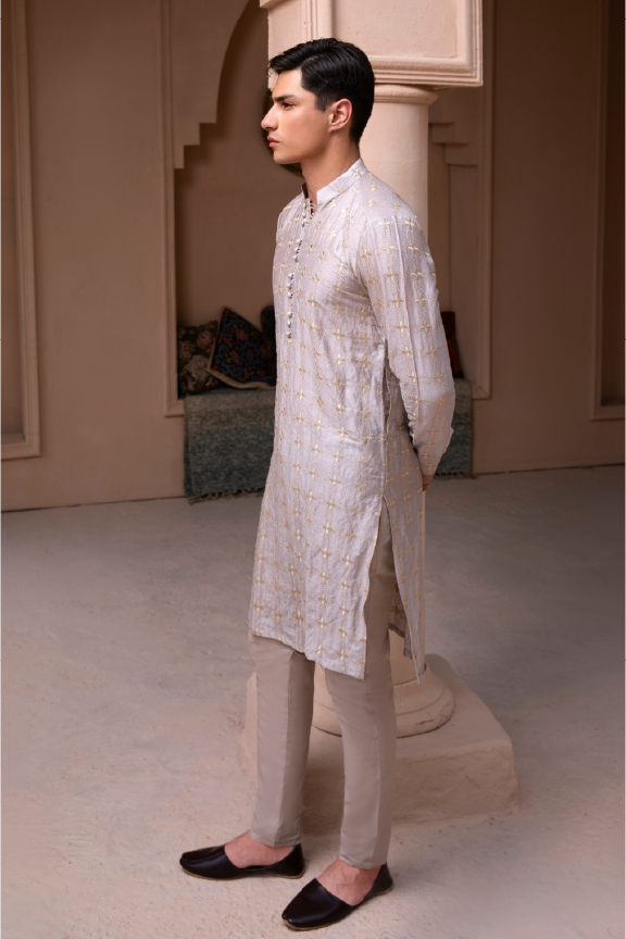 RHN - Amethyst Smoke Khadi Embroidered Kurta Pajama