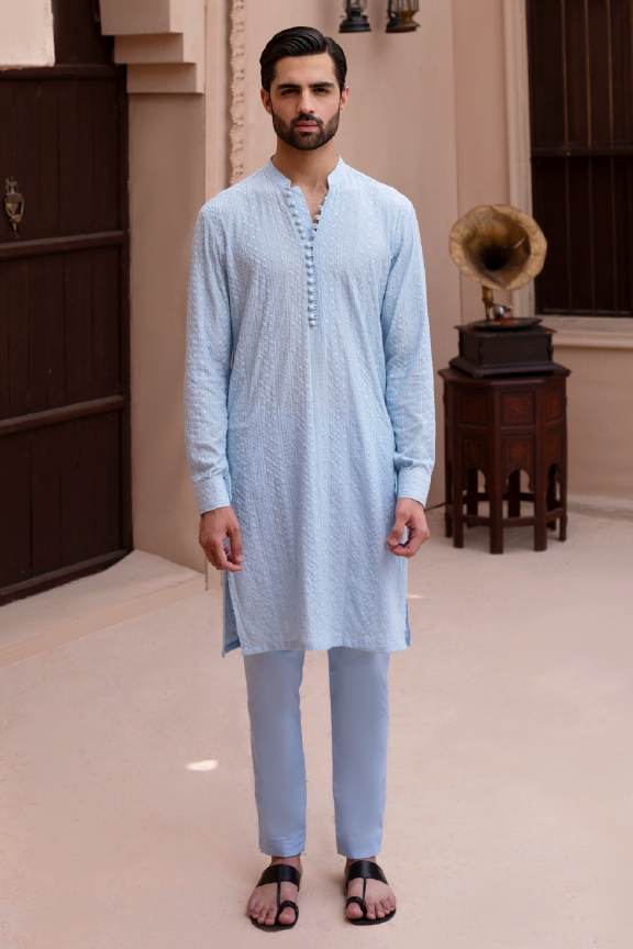 RHN - Sky Blue Embroidered Kurta Pajama