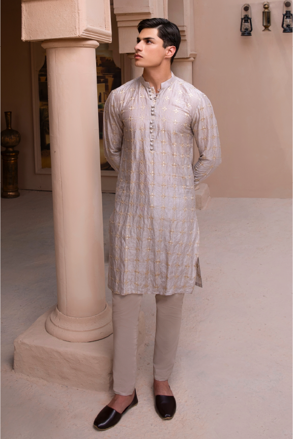 RHN - Amethyst Smoke Khadi Embroidered Kurta Pajama