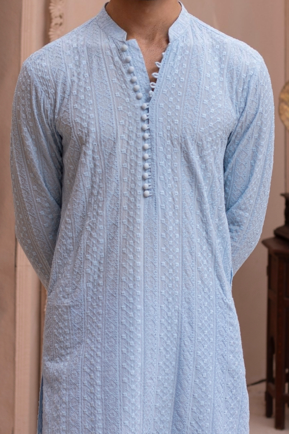 RHN - Sky Blue Embroidered Kurta Pajama