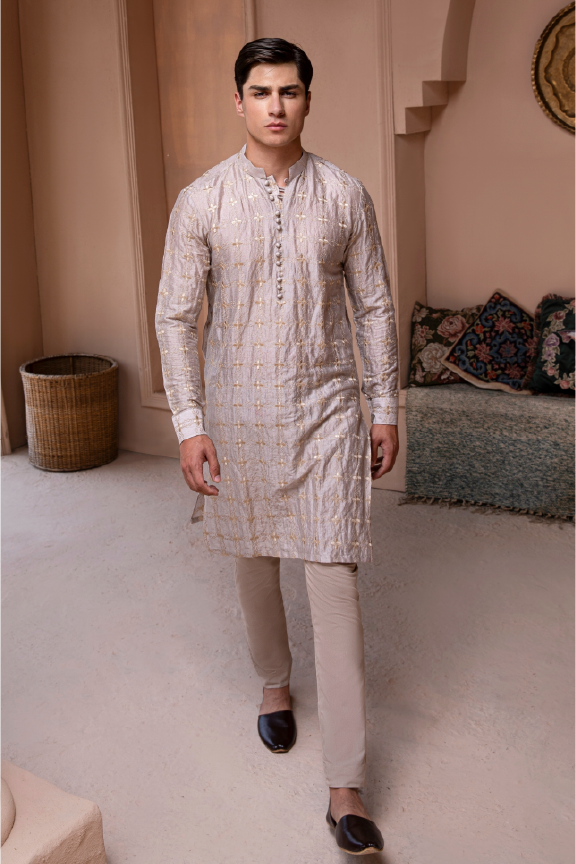 RHN - Amethyst Smoke Khadi Embroidered Kurta Pajama