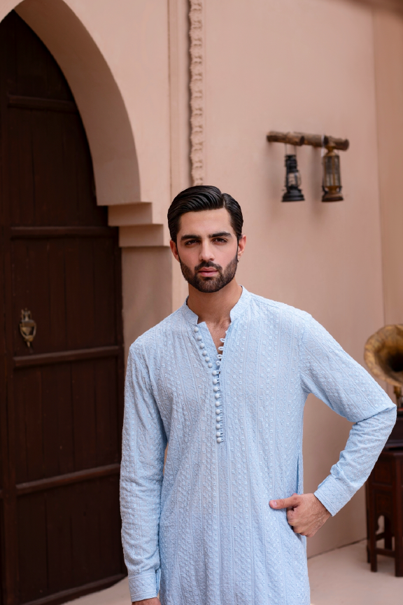 RHN - Sky Blue Embroidered Kurta Pajama