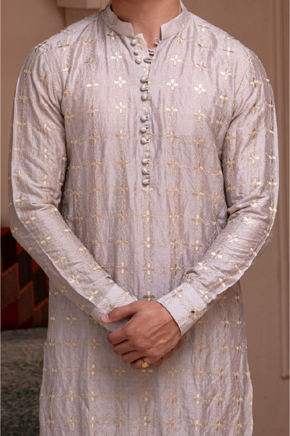 RHN - Amethyst Smoke Khadi Embroidered Kurta Pajama