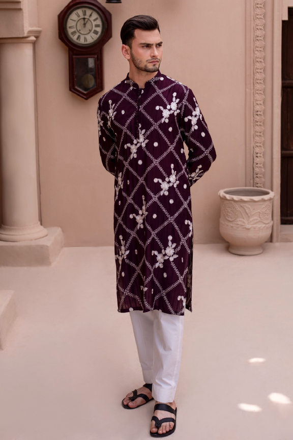 RHN - Dark Maroon Embroidered Kurta Pajama