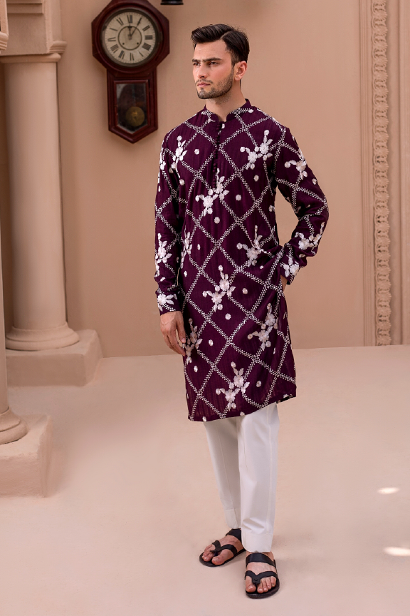 RHN - Dark Maroon Embroidered Kurta Pajama