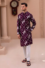 RHN - Dark Maroon Embroidered Kurta Pajama