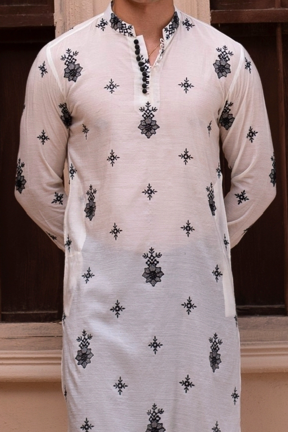RHN - Salt White Embroidered Kurta Pajama