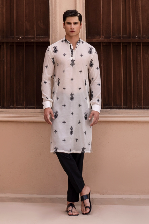 RHN - Salt White Embroidered Kurta Pajama